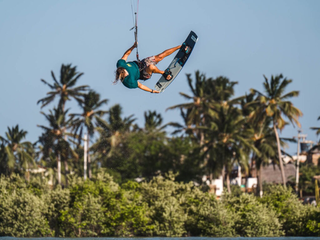 Grab over the trees of ilha do guajiru kiteboarding
